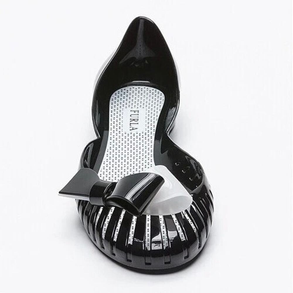 Furla Perforated Jelly‎ Ballerina Flats Black and White Bow